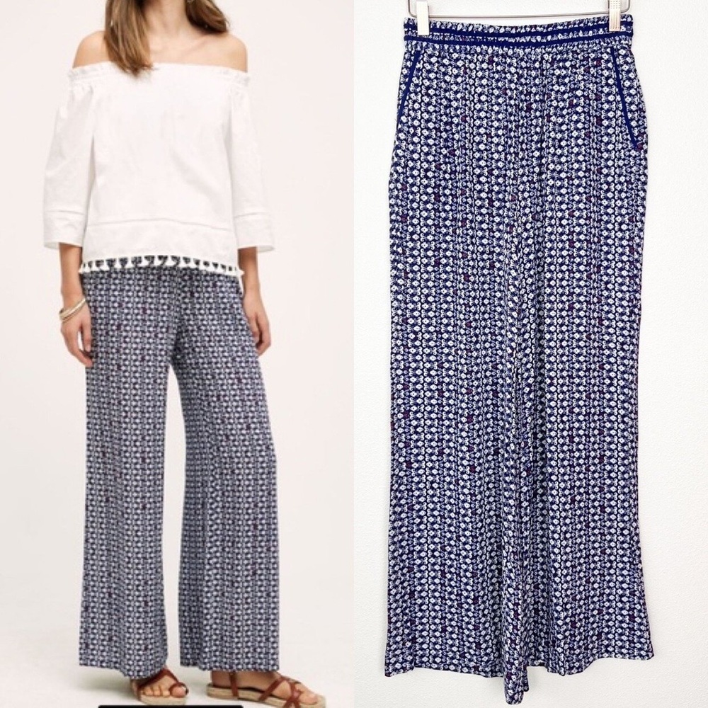 Anthropologie Hei Hei Santa Clara Blue Wide Leg Palazzo Pant - size L